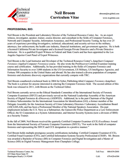 CV for Neil Broom Expert Witness in Computer Forensics Investigations in Austin Texas